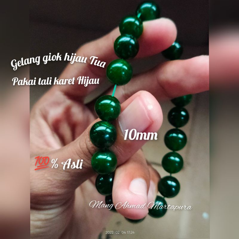 Gelang Batu Giok Hijau tua 10mm elastis - Natural Bracelet Green Jade BATU AKIK MANAU HIJAU TUA