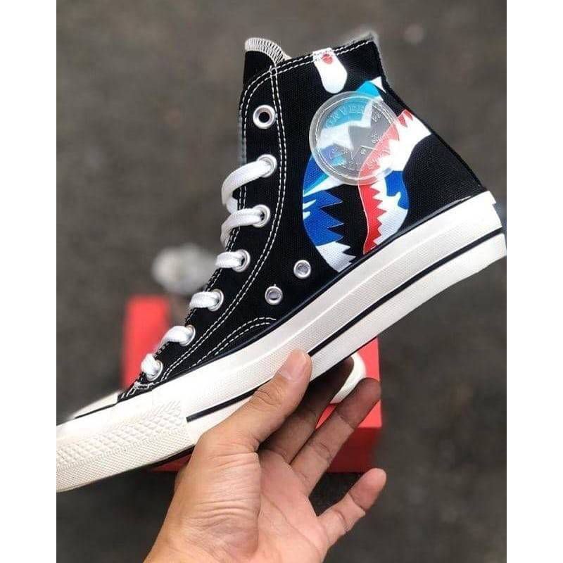 CONVERSE BAPE HIGH Hitam Fasion Laki Laki Sepatu Casual Laki Laki