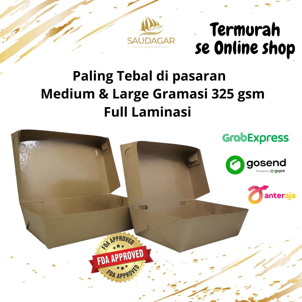 Paper lunch box  kraft  medium dan large dus kotak nasi  