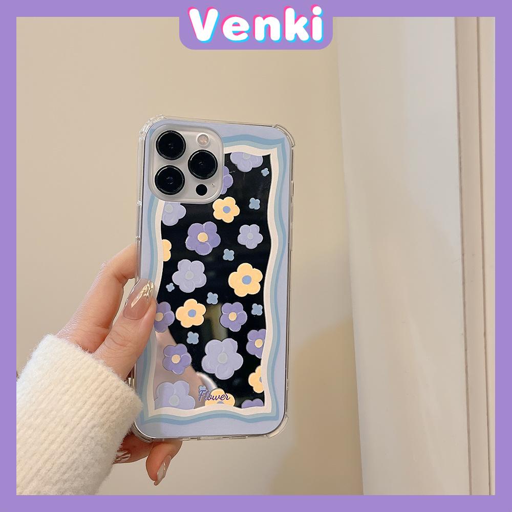 iPhone Case Acrylic HD Mirror Laser Airbag Shockproof Protection Camera Cute Blue Flowers Compatible For iPhone 11 iPhone 13 Pro Max iPhone 12 Pro Max iPhone 7 Plus iPhone xr xs