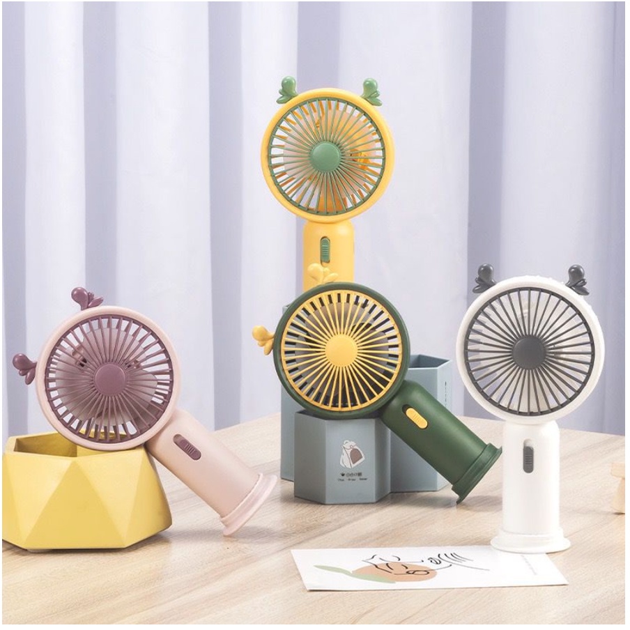 Kipas Angin Tancap Tangan LED Karakter / Kipas Genggam Portable USB Recharge (Standing Mini Fan)