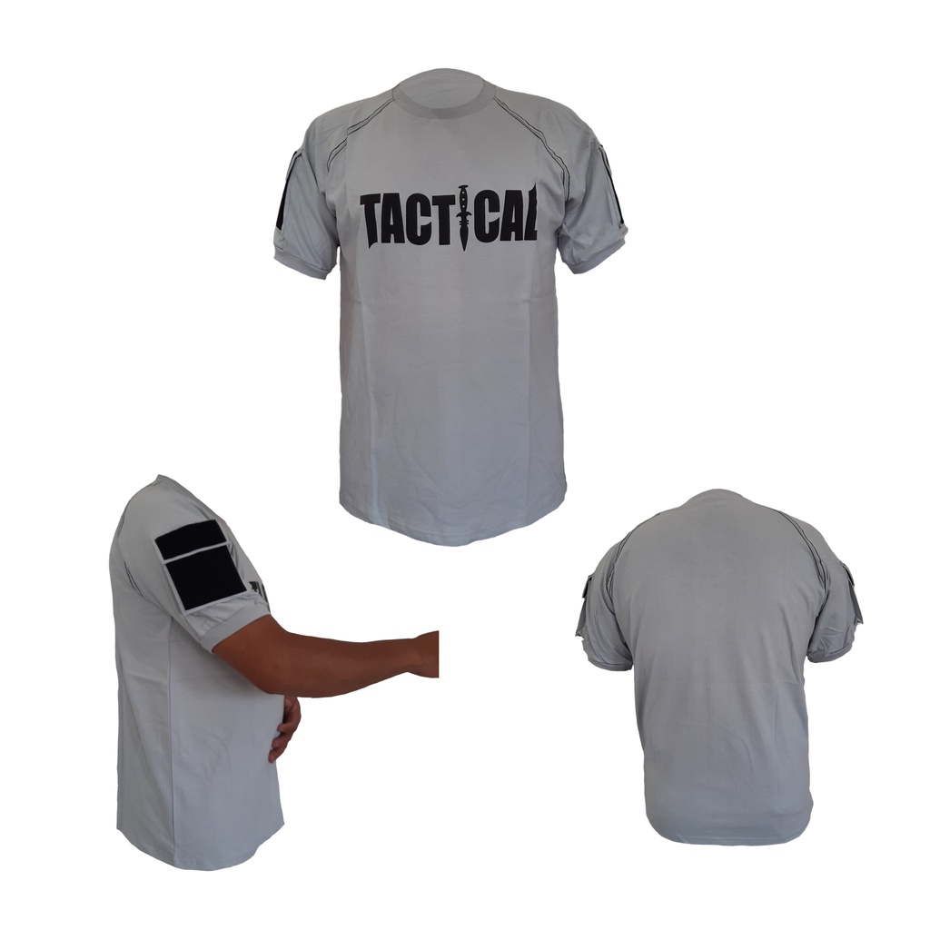 Kaos Tactical Pendek Abu Muda/Asap Cotton combed 24s