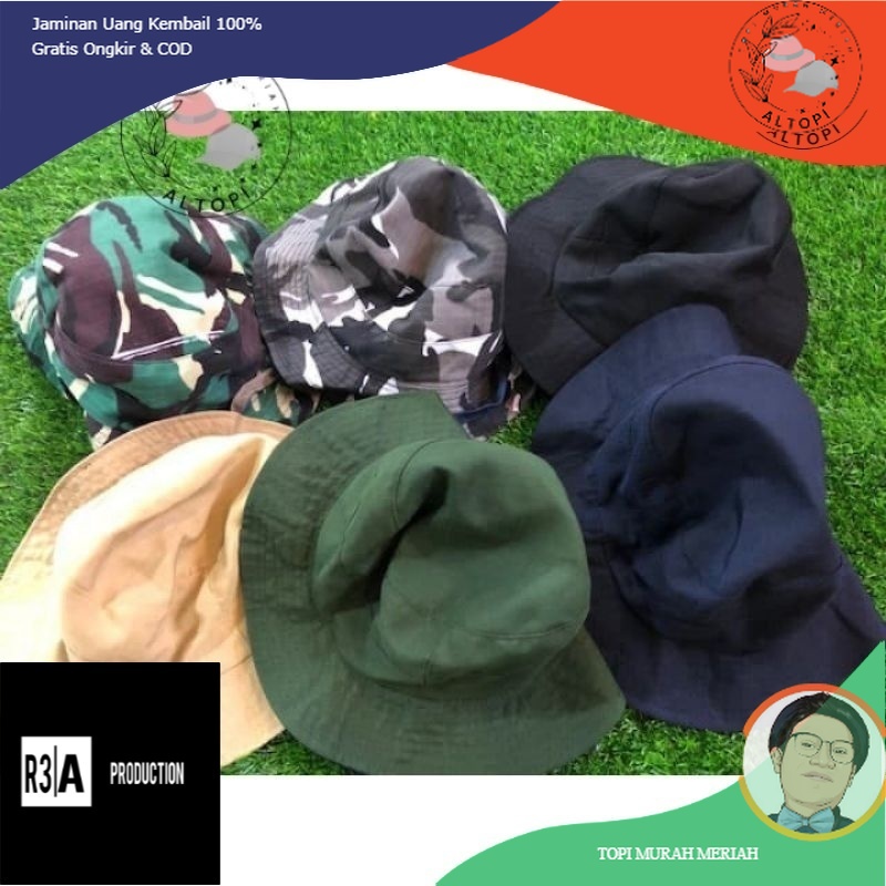 altopi     topi Bucket Hat Buckethat Hats polos polosan Dewasa mancing petani