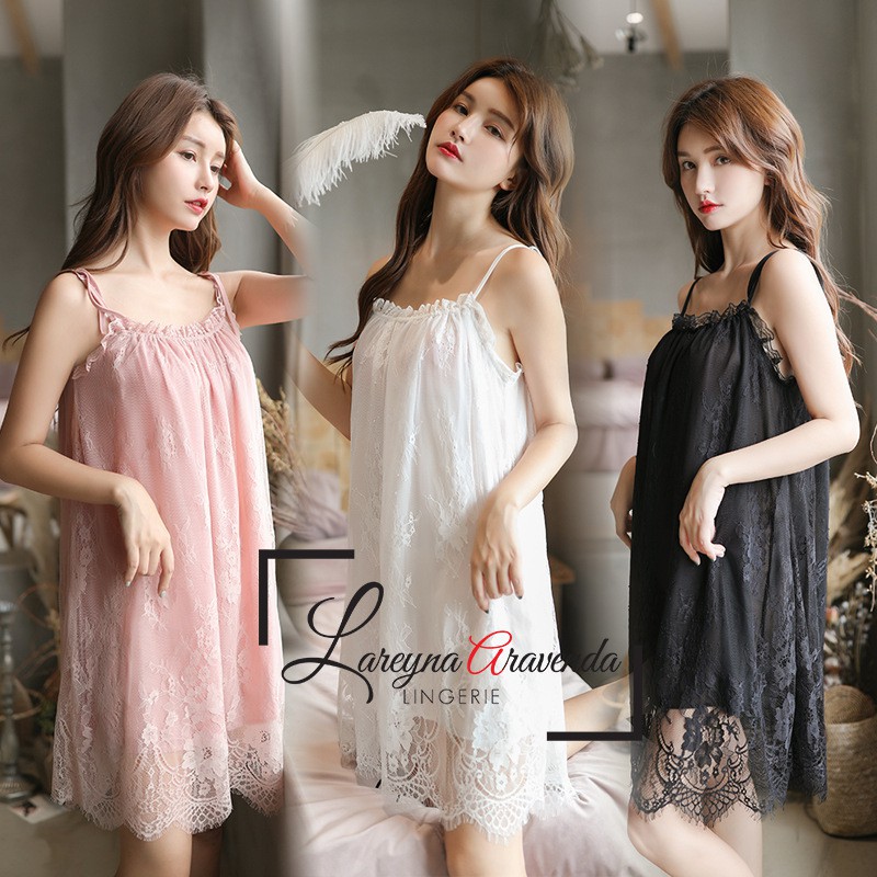 Lareyna Aravenda Set Lingerie Jumbo + CD Gaun Malam Charming Lace Babydoll LG175