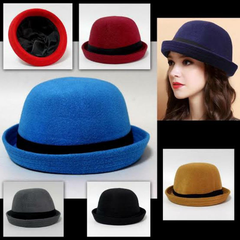 TOPI CAPLIN DEWASA BORDIR NAMA CUSTOM BOWLER FEDORA CHAPLIN HAT POLOS