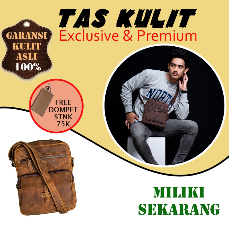 Tas Selempang Pria Kulit Sapi Asli Anti Air Original Polo Mini Branded Pinggang Keren Simpel Terbaru