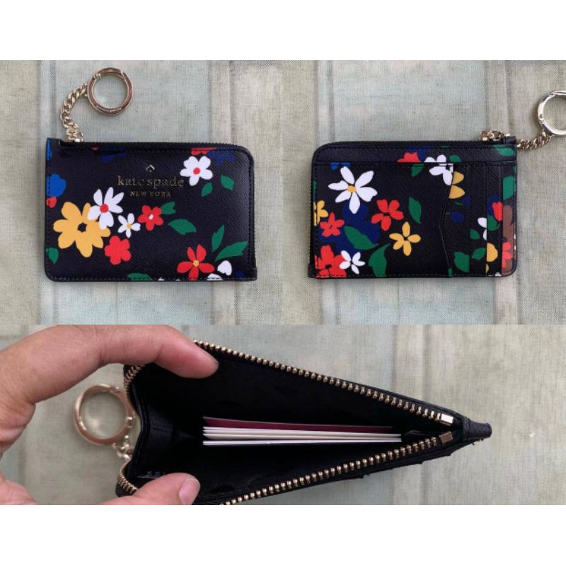 Keypouch katespade staci sailing floral medium L zip card holder asli