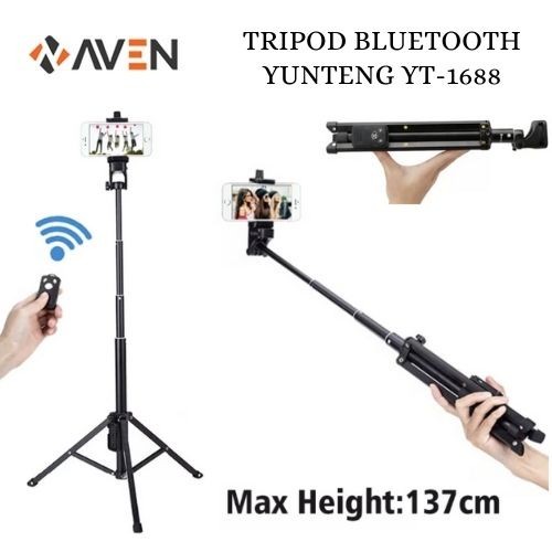 MURAH Tripod Bluetooth Selfie Stick LED Flash With Fill Light Tripod Expandable Tongsis Youtuber Liv