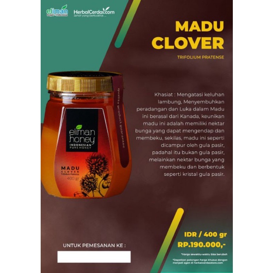 

Madu Clover asli Kanada clover eliman