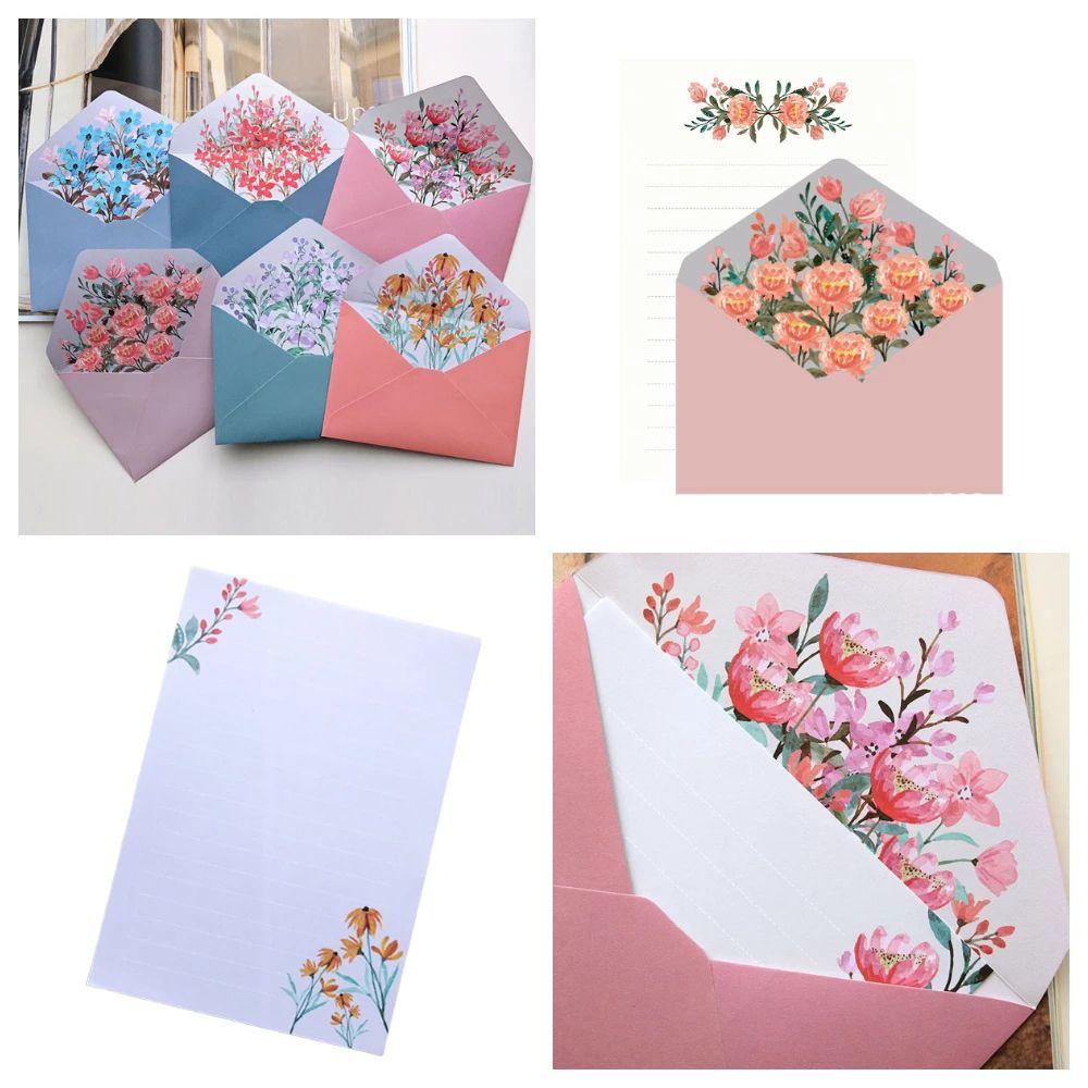 REBUY Flowers Amplop Kantor Lovely Letter Pad Gift Undangan Kertas Tulisan Pesta Ulang Tahun