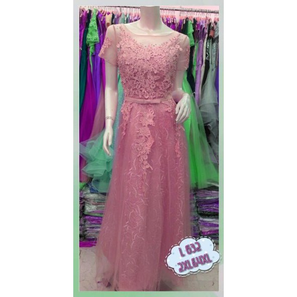 Longdress pesta Big Size Brokat Peach Merah Pink Fuchia Premium   Gaun Baju Kondangan ukuran Jumbo