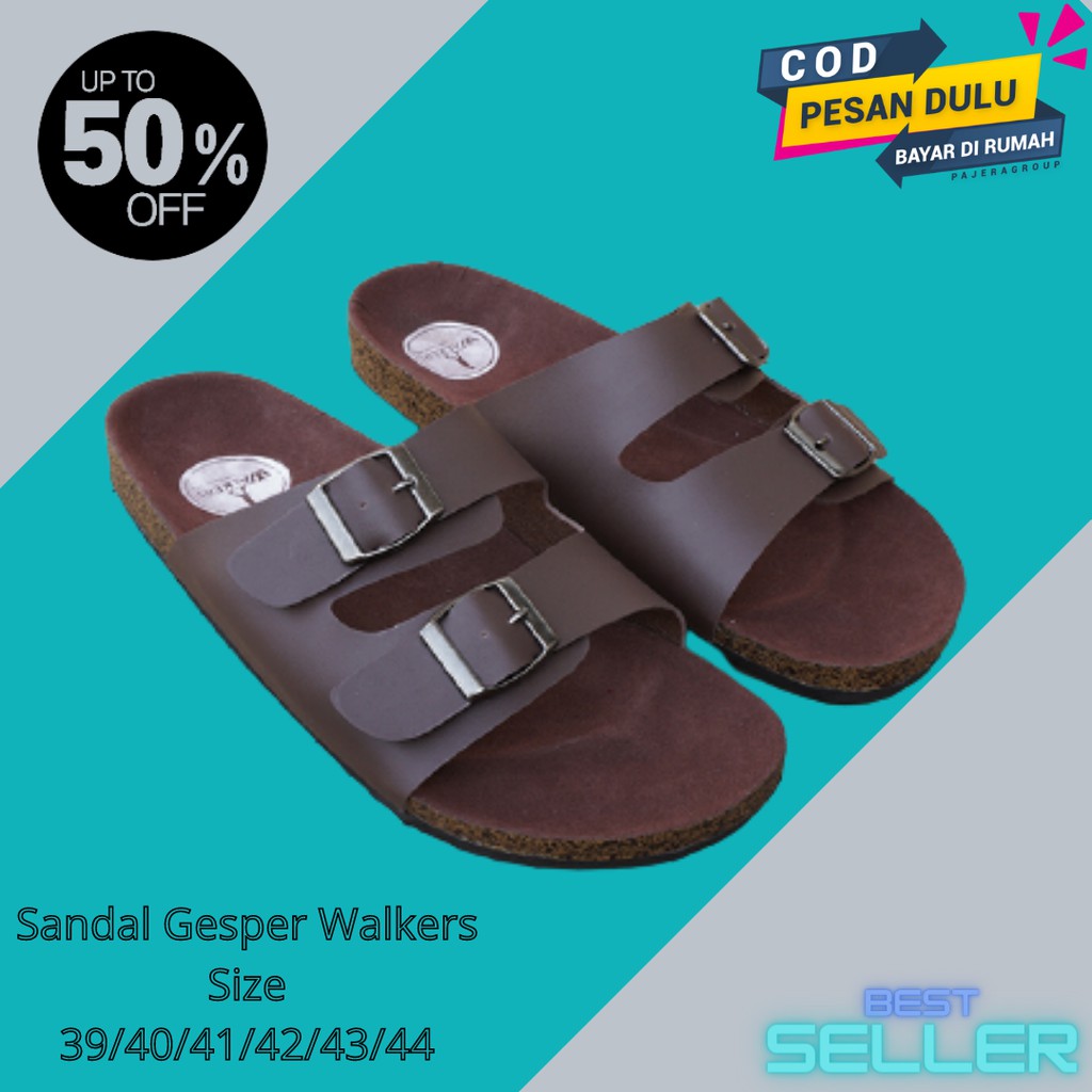 COD Sandal Pria Slop Sandal Briken Sandal Cowok Walkers Sendal Slide Polos Murah Gesper2 Coklat