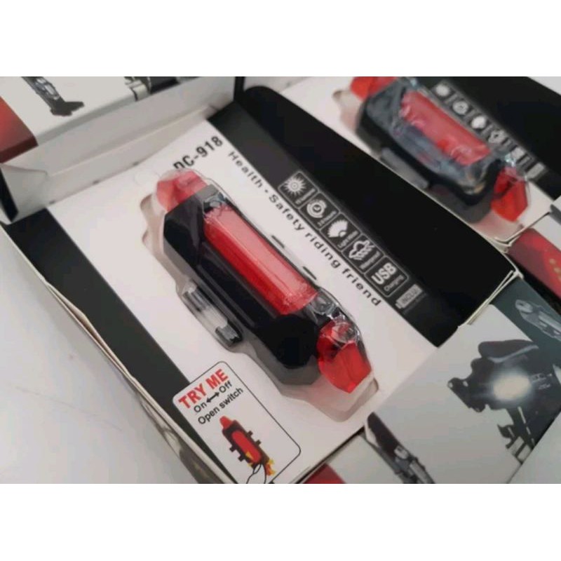 USB charger lampu sepeda belakang in box nyala merah. DC 918 rear lamp bicycle bike led MTB Roadbike Seli Foldingbike Sepeda lipat