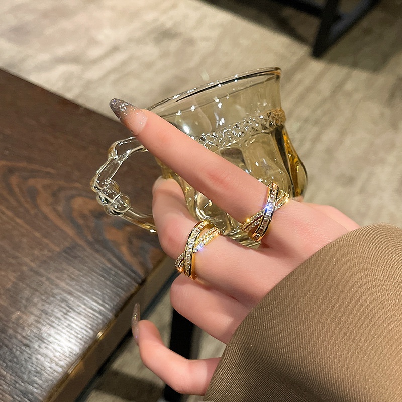 Korea mewah jari Godaan ~ mewah logam elegan cross terbuka disesuaikan cincin wanita special interes