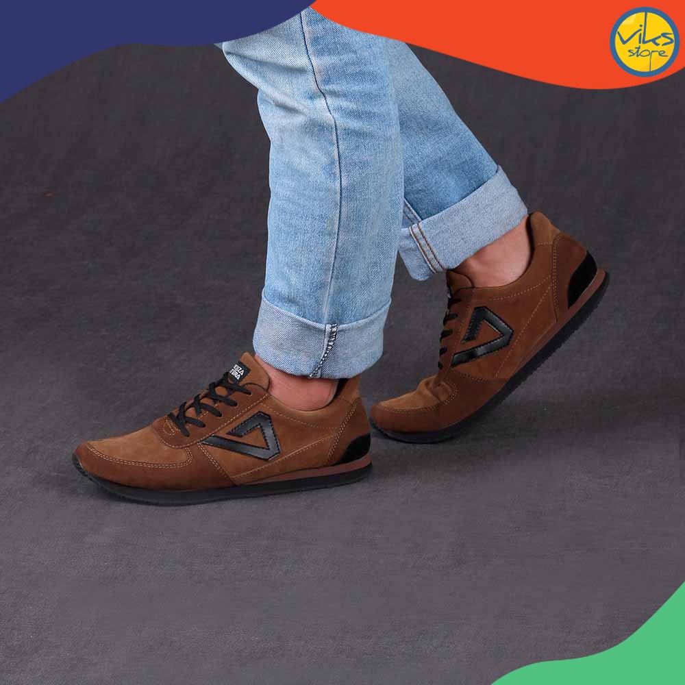 Sepatu Sneakers Tali Casual Suede Pria Coklat Kuzatura NC KZS 559 Original Branded