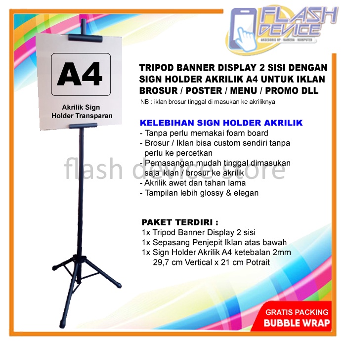

Tripod Banner Display 2 Sisi + Sign Holder Akrilik A4 Poster Promosi