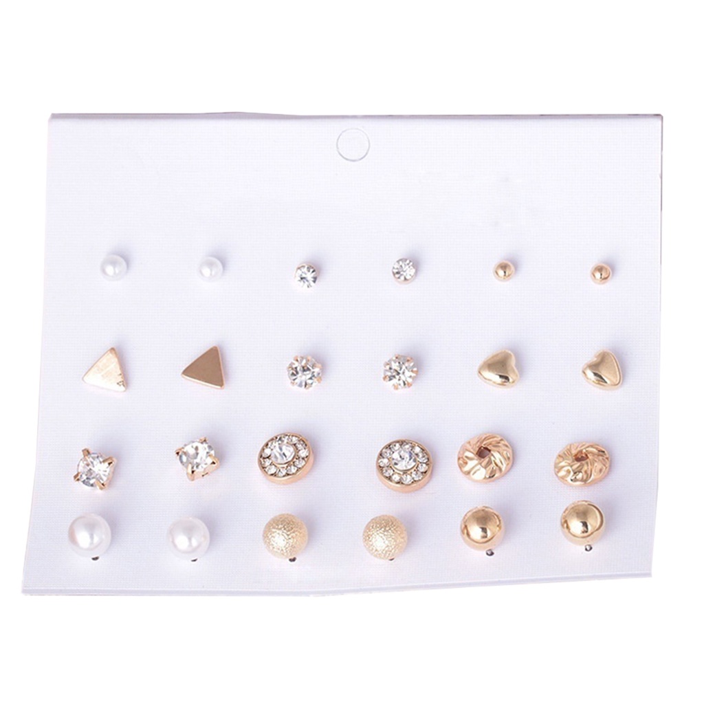 Hu Hu Hu Hu Hu Alat Bantu Pasang Kacamata♡ 12 Pasang Anting Tusuk Aksen Berlian Imitasi Aneka Bentuk Untuk Wanita