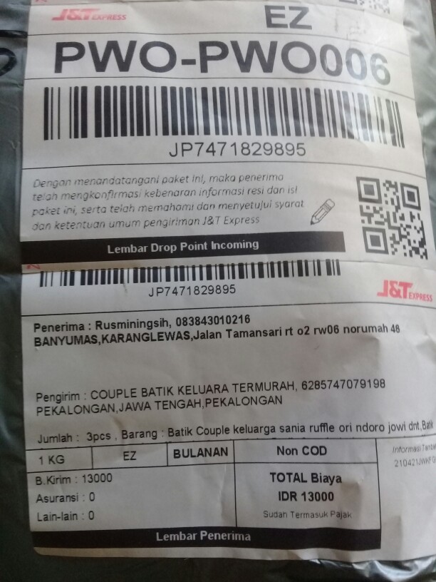 Batik Couple Keluarga Sania Ruffle Ori Ndoro Jowi Dnt