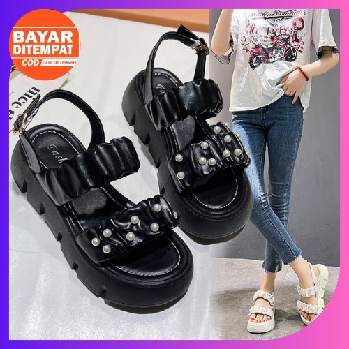 FREE KOTAK SEPATU !!! COD TERMURAH ORIGINAL Wedges Sandal Tali Wanita Impor KZT-SW01