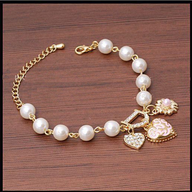 Gelang Tangan D LOVE Korea Fashion Permata Pearl Wanita Cewek Cewe Women Bracelet