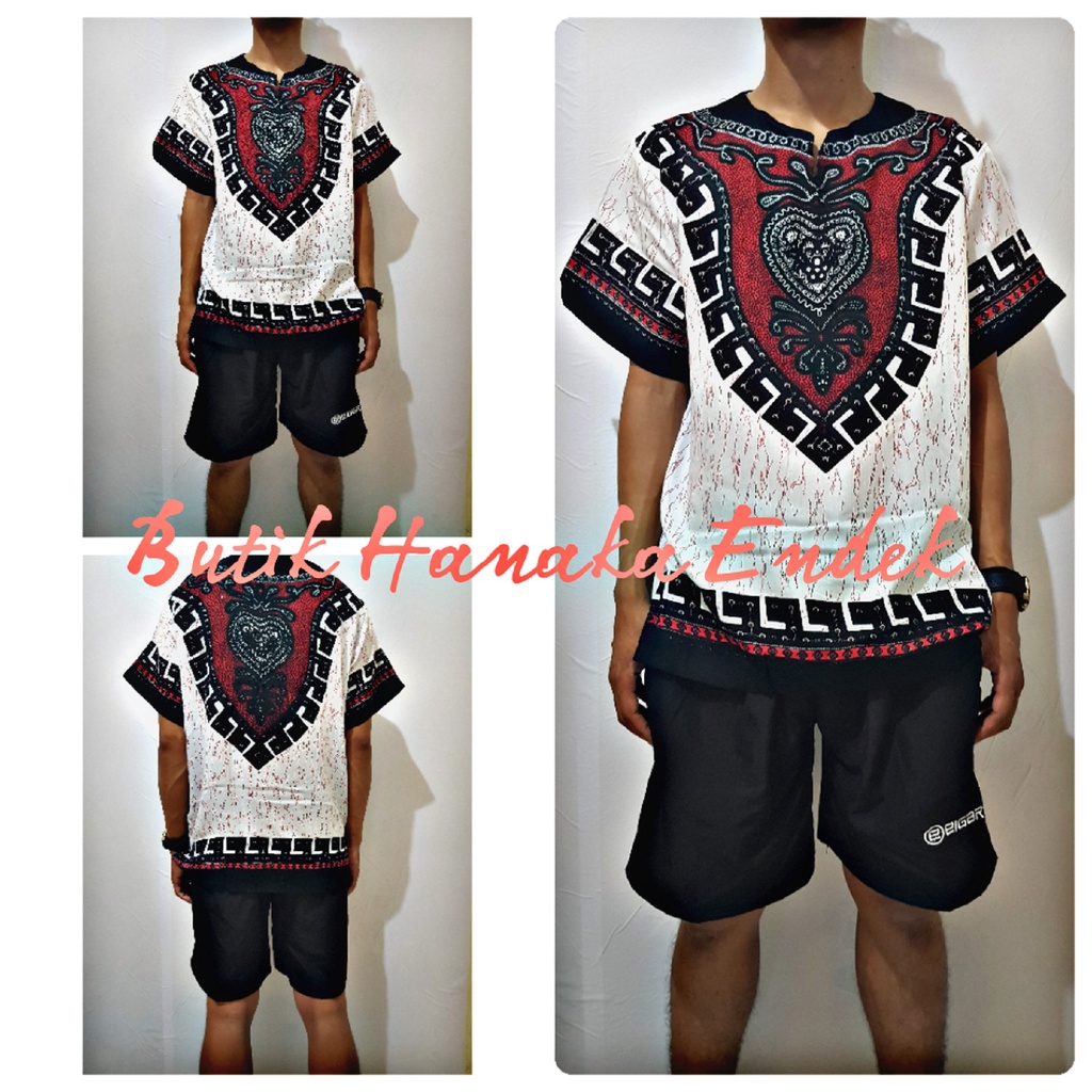 Setelan Baju dan Celana Pendek Etnik Dashiki Love Pria/Wanita (Unisex)