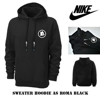 SWEATER HOODIE AS ROMA HITAM LIS PUTIH