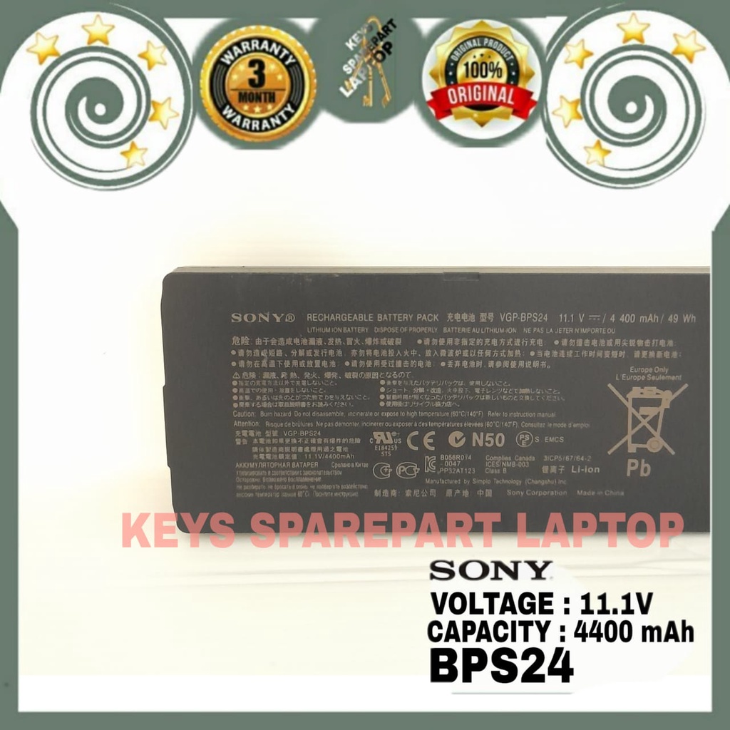 Baterai Battery Batre laptop Original Sony Vaio VGP-BPS24 VGP-BPSC24 SVS13 VPC-SB18GG PCG 41215L VPCSA VPCSB VPCSC VPCSD SA36GW/BI VPC-SB11FXB Vpcsa36Ga SA38GW/X VPC -SA -SB -SD -SE series