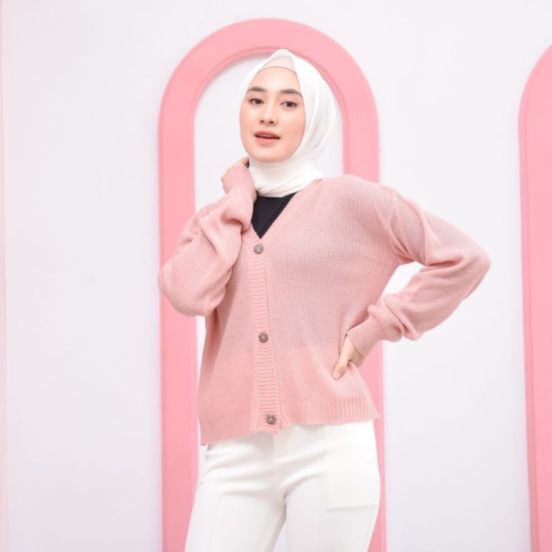 SHIREN CARDIE STARDA TANGAN BALOON KARDIGAN RAJUT KANCING-Pink