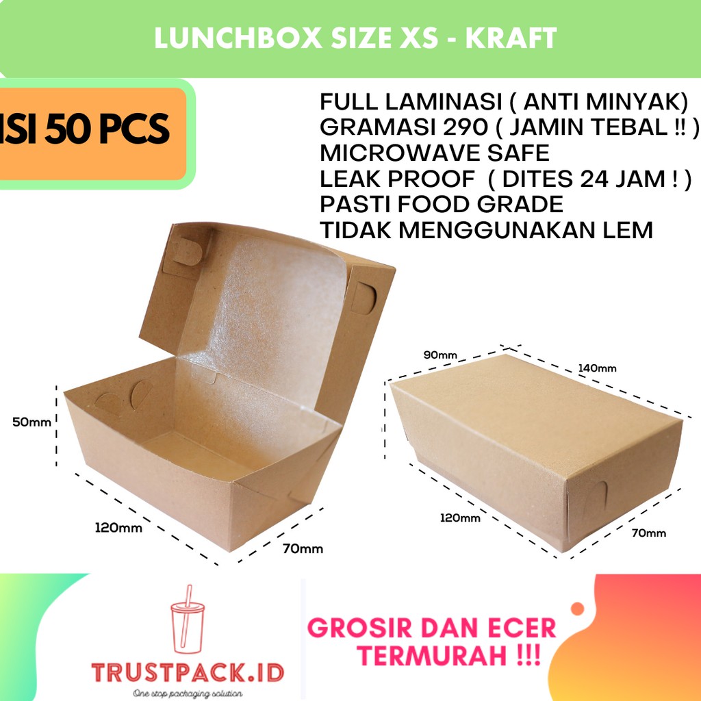 LUNCH BOX PAPER BAHAN KRAFT/ COKLAT SIZE SMALL FULL LAMINASI SIZE S