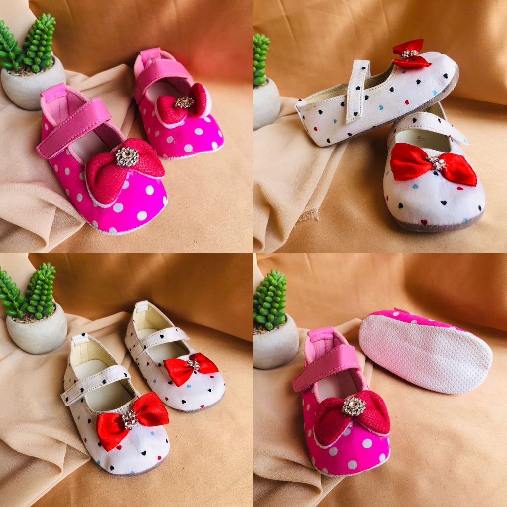 Sepatu PRE TALI SLIP Prewalker Bayi Perempuan Umur 0 Bulan - 18 Bulan Model Perekat Velkro Pita Baby Girl Lucu Murah PRE POLKA NDOL