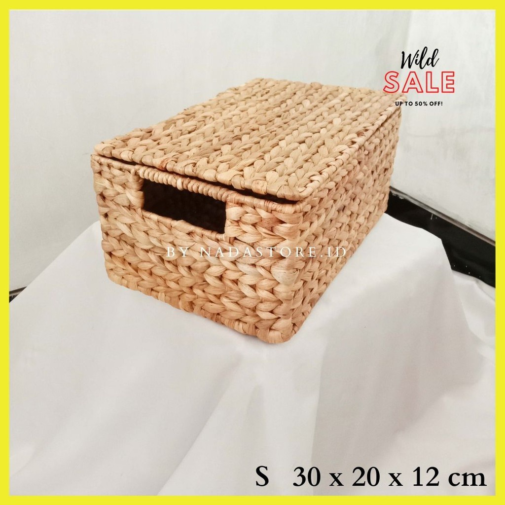 New Nadastore - Premium Water Hyacinth Lidded storage Box with cap Multifunction 30x20x12 CM