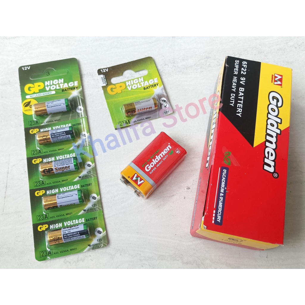 Baterai Batre Battery Kotak 6F22 9V 1604D High Voltage 23A A23 GP23AE GP 23AE 12V L1028 23AE 23GA MN