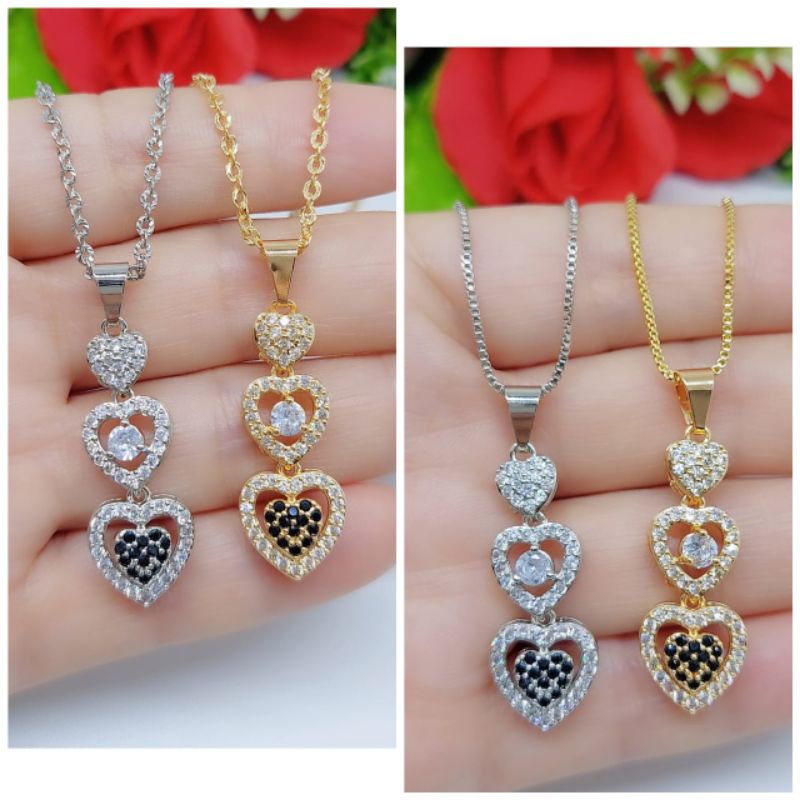 Set Kalung+Liontin Love Xuping Full Permata lapis emas 18k