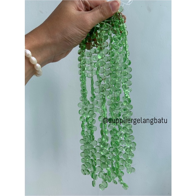 batu tetes air mata 10mm SOFT GREEN QUARTZ hijau muda LUBANG SAMPING