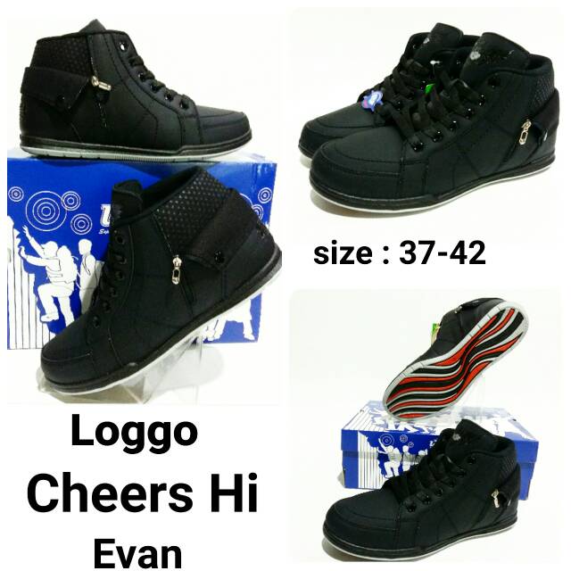 Sepatu sekolah dewasa pria wanita Loggo Cheers Hi Evan sepatu unisex Full Black murah dan terbaru