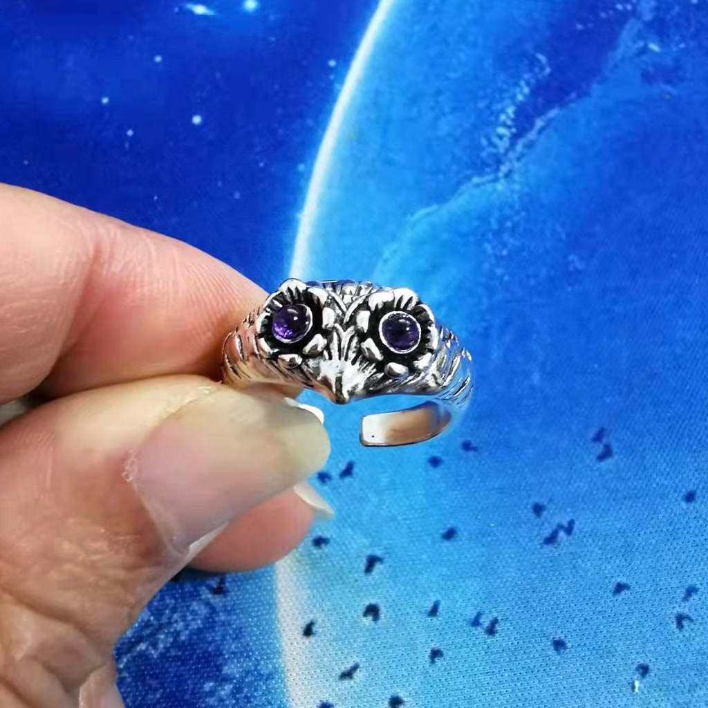 Cincin Zircon Desain Mata Elang Warna Silver Gaya Vintage Untuk Pria Dan Wanita