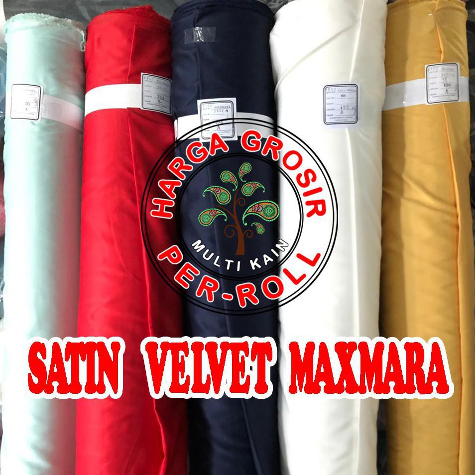 Kain Bahan Kain Satin saten Maxmara Velvet Polos Grosir 1 Roll 100 Yard