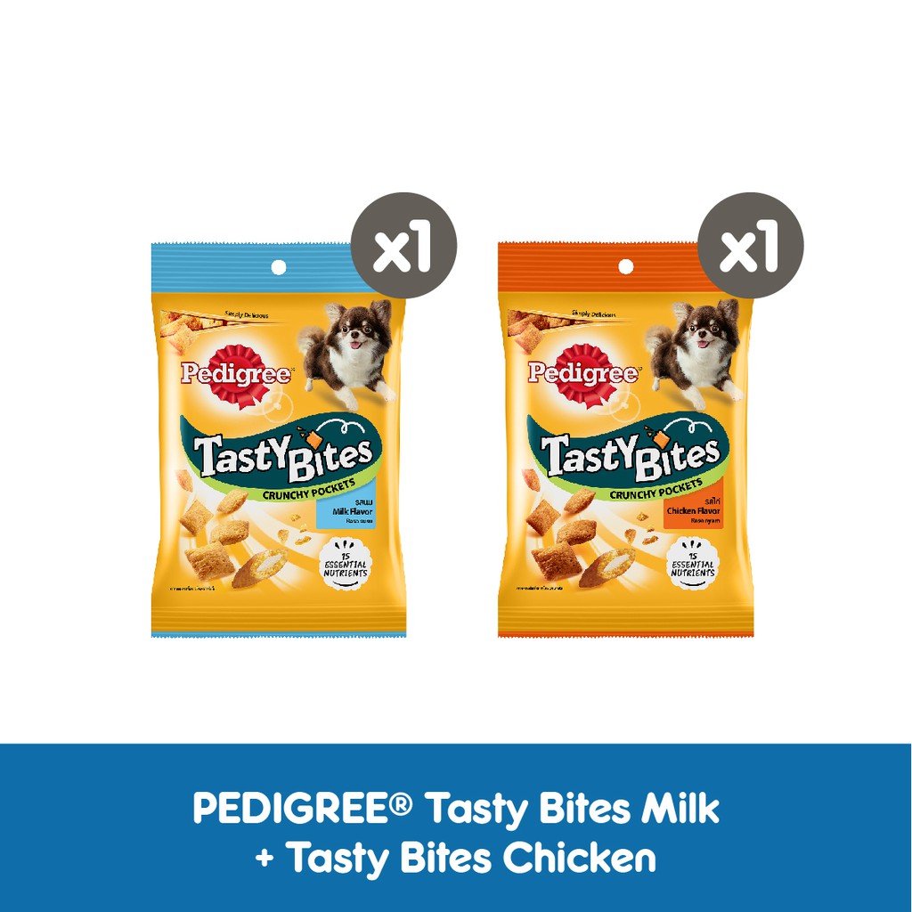 PEDIGREE® Tasty Bites Snack Anjing rasa Chicken (1 pc) & Milk (1 pc) 60gr