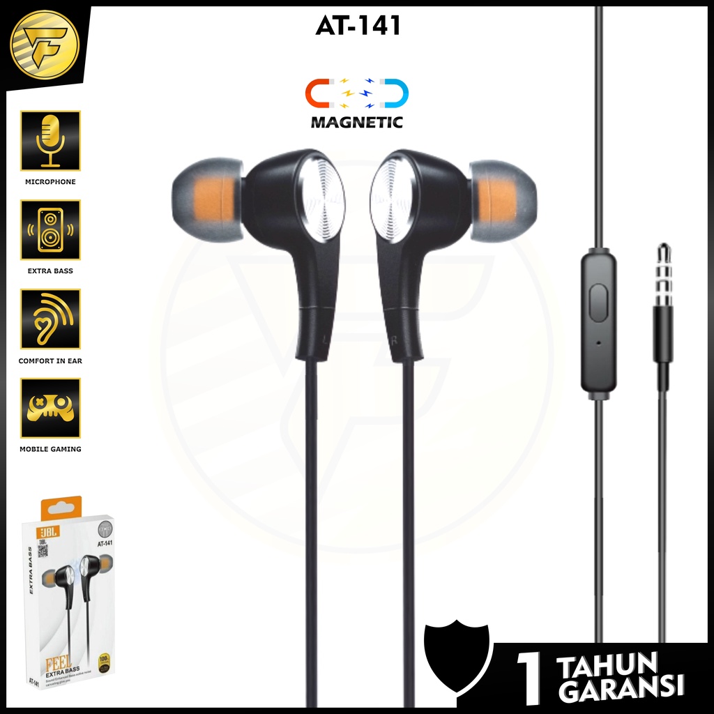 Earphone JBL T141 magnetic stereo bass music telfon headset mic