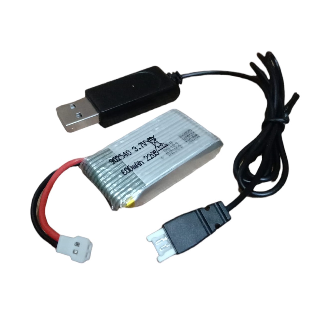 Paket Kabel USB + Baterai Mainan Anak DRONE LIPO 600mAh 3,7V Konektor JST LOSI