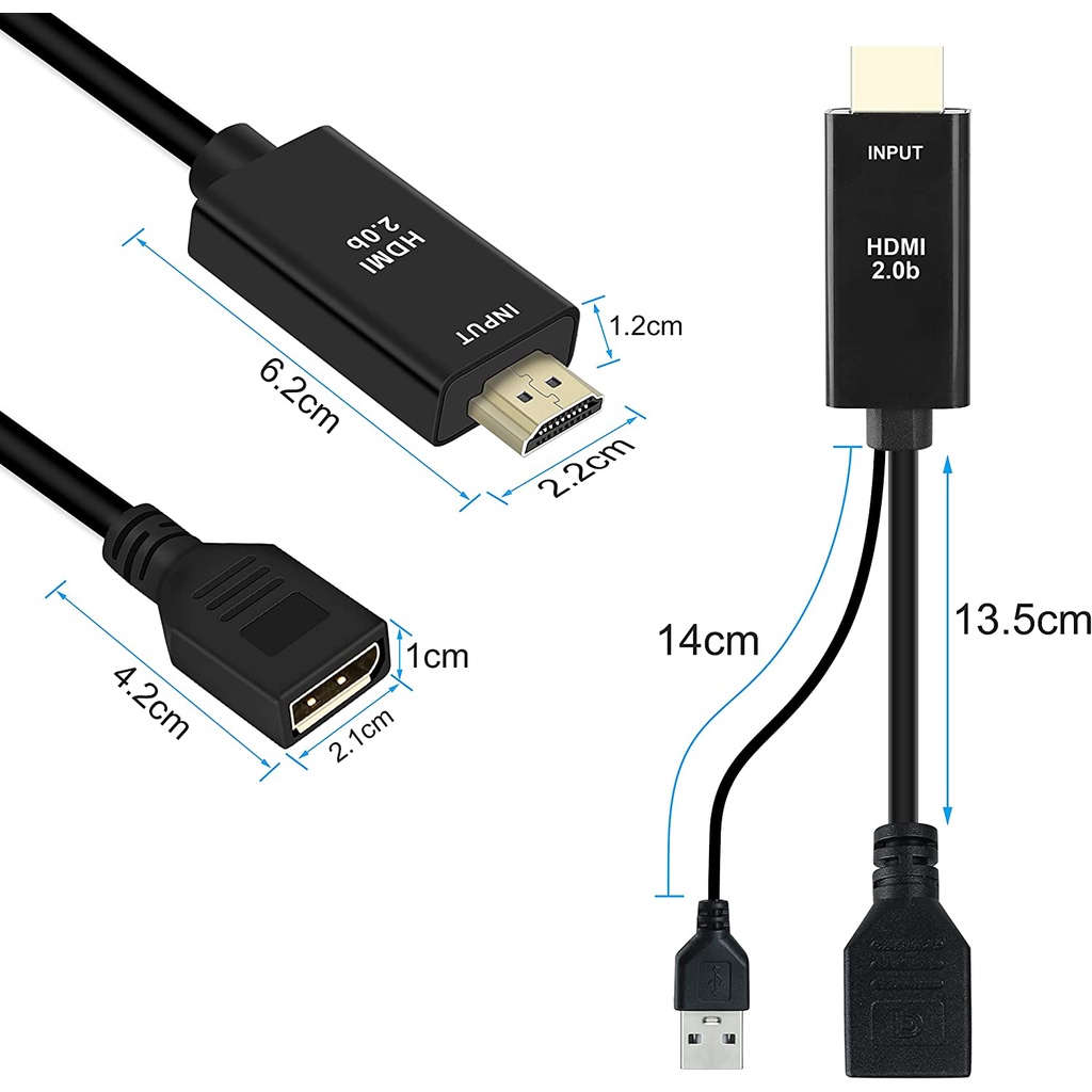 HDMI 2.0 4K Male to DP Display Port Female with USB Power - HDMI to DP