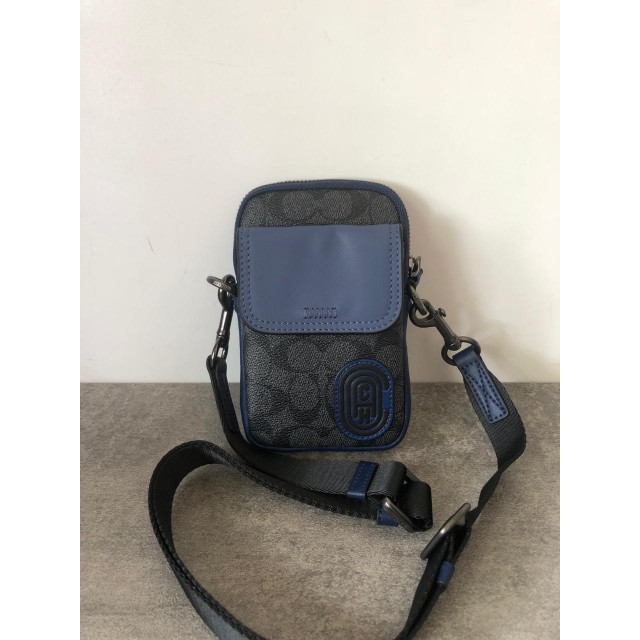 TAS CO PACER CONVERTIBLE POUCH PHONE IN COLOR BLOCK SIGNATURE CANVAS WHITE COACH PATCH