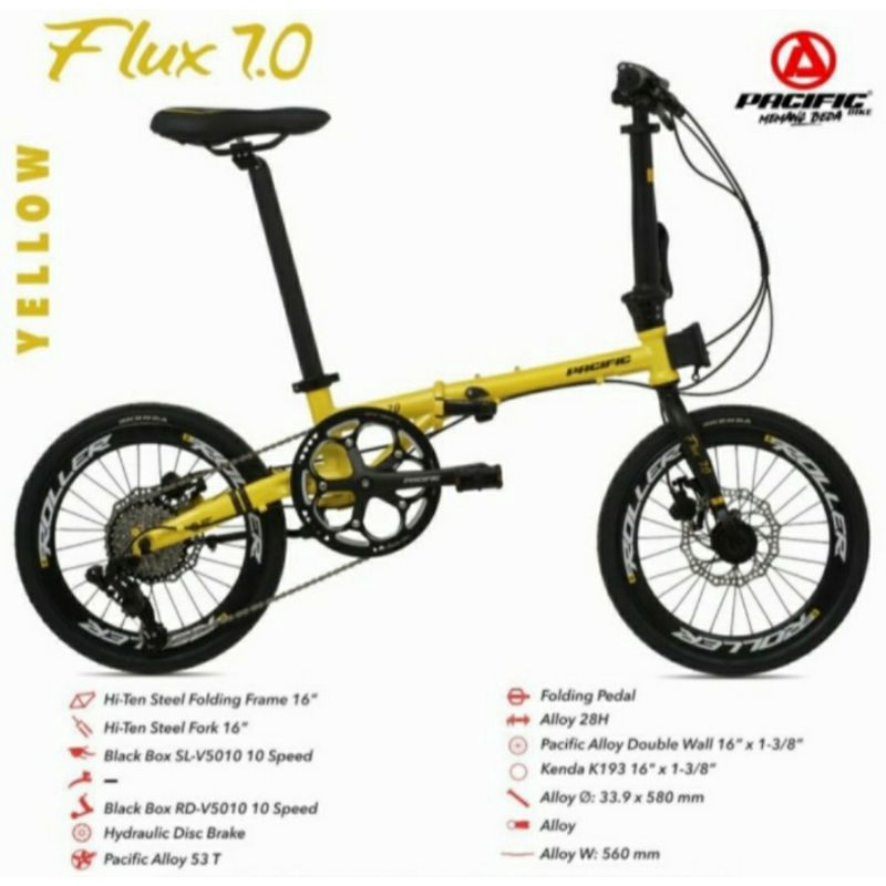 Sepeda Lipat 16 inch Pacific Flux 7.0 10 Speed Hidrolic Double Disc Brake