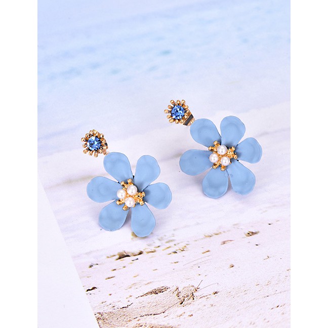 LRC Anting Tusuk Fashion Alloy Diamond Flower Earrings F4750X