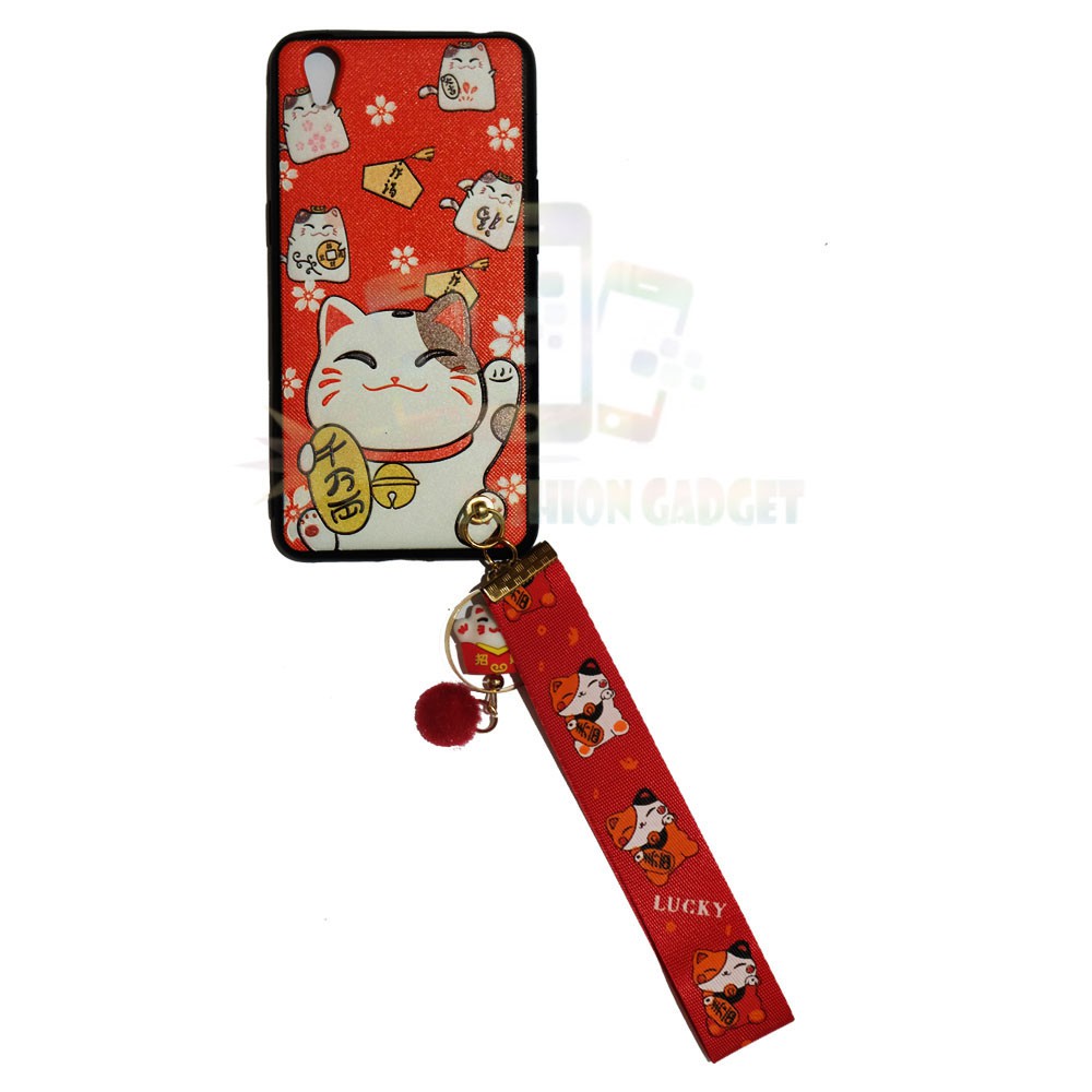 ANTI CRACK Oppo A37 Neo 9 Casing Lucky Cat Case 3D Silikon Maneki Neko Kucing Hoki FREE Kalung Cat