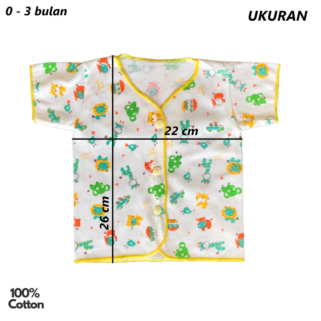 BAYIe - 6 Pcs Baju Bayi Lengan Pendek New Born 100% Katun Motif TABUR NECI RYN umur 0-3 bulan