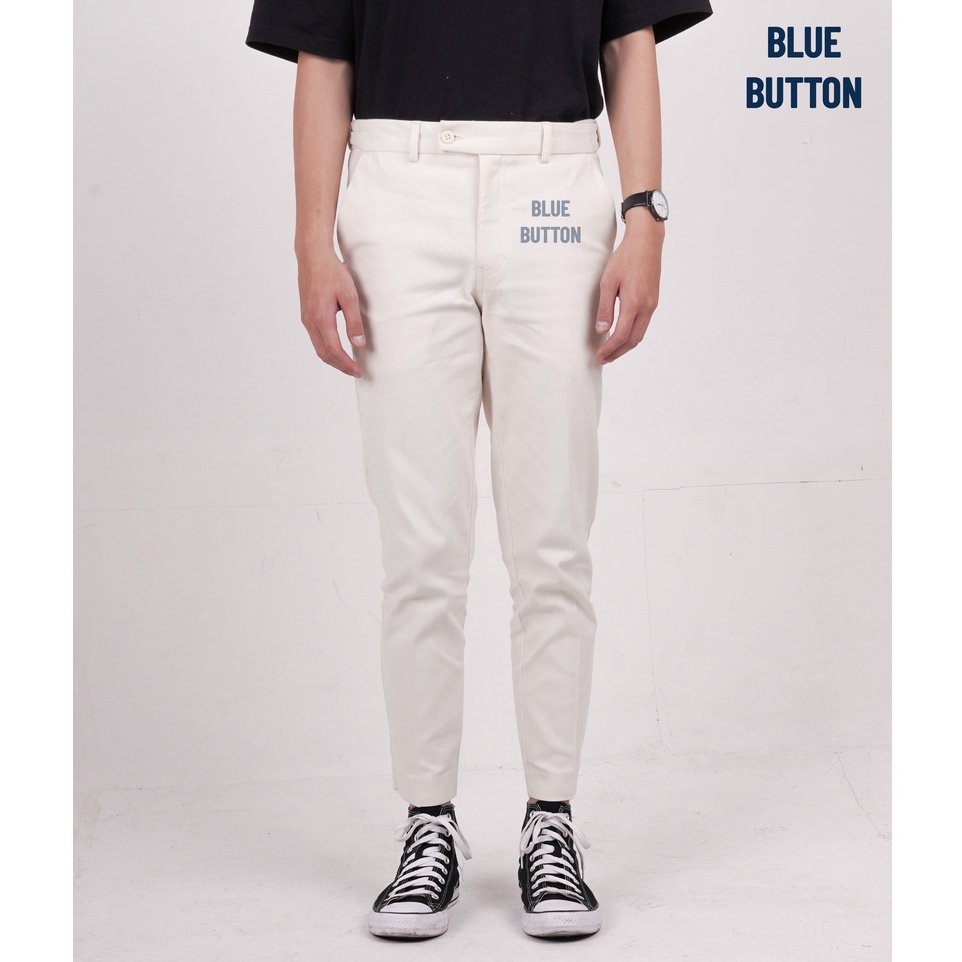 BlueButton Smart Chino Ankle Pants Slim Fit Stretch Celana Putih Panjang Pria Casual Kerja Kantor - Ivory White