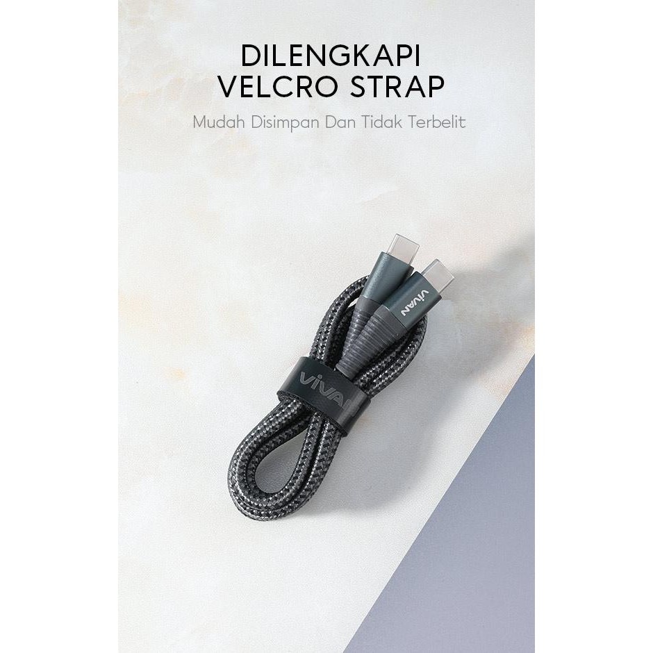 Vivan KPD100S Quick Charge USB Type C to C PD 60W 3A 100cm Fast Charging with Cable Data Velcro Strap