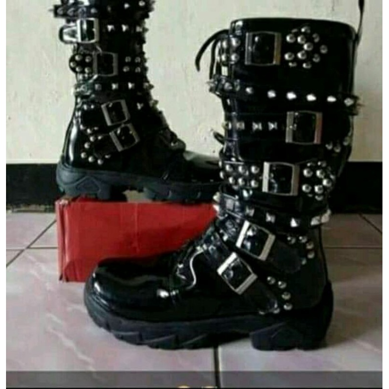 sepatu boots rock / sepatu kulit steam punk rock. / sepatu boots touring