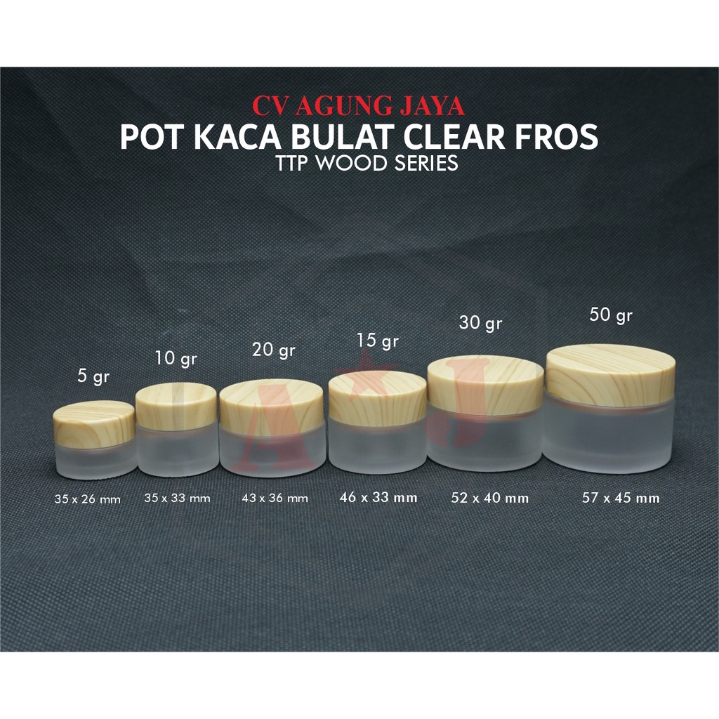 Pot Cream/Pot Kaca Kosmetik Kosong Tutup Kayu 5/10/15/20/30/50 Gram/Yk